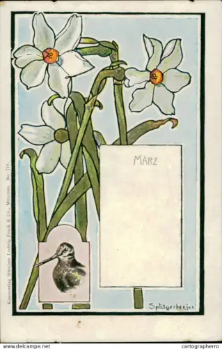A5920 Daffodils Narcissus months of the year March artist postcard Splitgerber 1900s