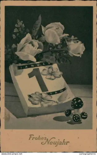 A5920 New Year luck greetings postcard 1st of January