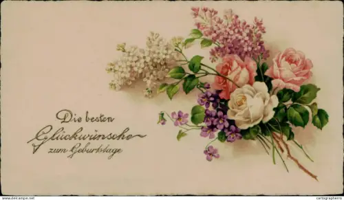 A5920 Birthday greetings card lilac & roses fantasy