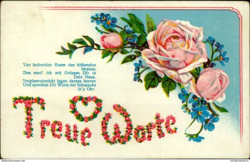 A5920 Vintage greetings postcard blossom flowers Von lachenden Rosen