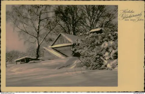 A5920 Neuen Jahre Gluck Postkarte Winter Landschaft Allemagne 1936