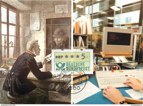 A5377 Postal history postcard Postschalter 1854 und Schalterminal 1983