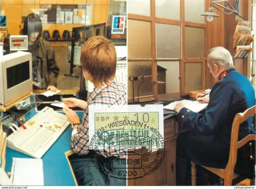 A5377 Postal history postcard Postschalter um 1900 im Bundespostmuseum Schalterterminal 1892 im Postamt Wiesbaden