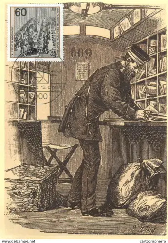 A5376 Postal history postcard Postverteilung in einem Post-Strassenbahnwagen Berlin um 1890