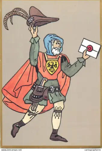 A5376 Postal history postcard Briefbote im 15 Jahrhundert