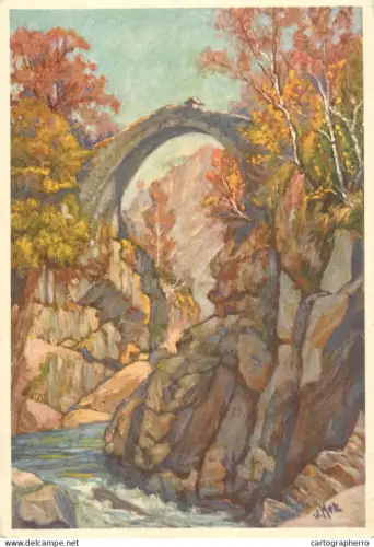 A5374 Italy Centovalli vecchio ponte preso Intragna W. Metz signed art
