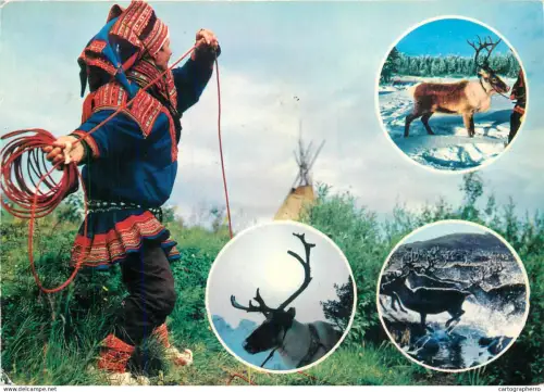 A5373 Norway native types and scenes typical clothing and reindeer image