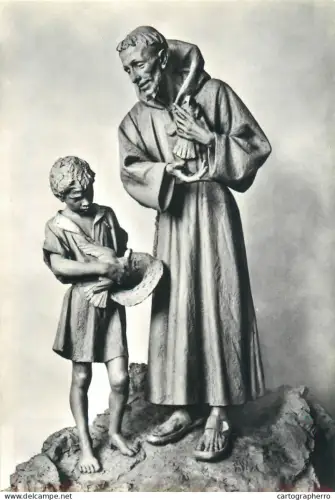 A5371 Italy Assisi S Francesco receives two doves from a peasant sculpture V. Rosignoli