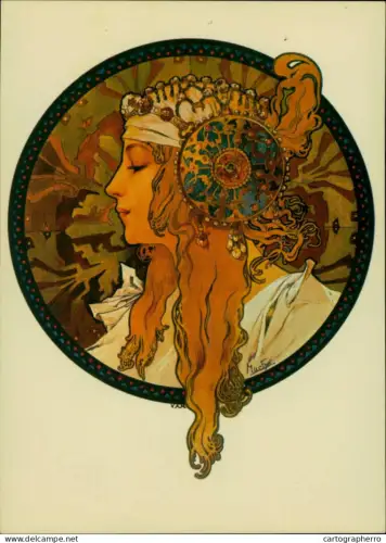 A5919 Alphonse Mucha repro postcard " La Blonde" 1980
