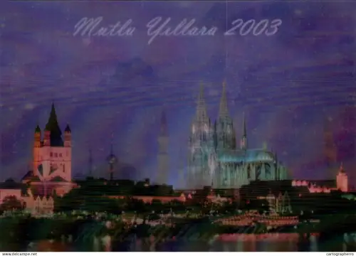 A5919 Turkey Istanbul mosque + Koeln Dom Deutsche Post lenticular stereo 3D postcard 2003