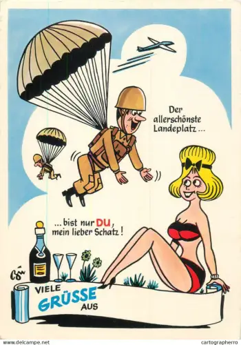 A5366 Military humour comic caricature postcard The most beautiful landing place