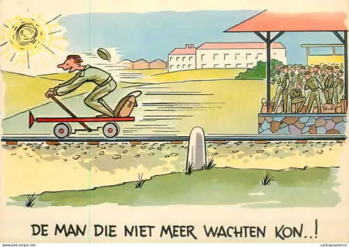 A5366 Military humour comic caricature postcard The man who couldn't wait any longer