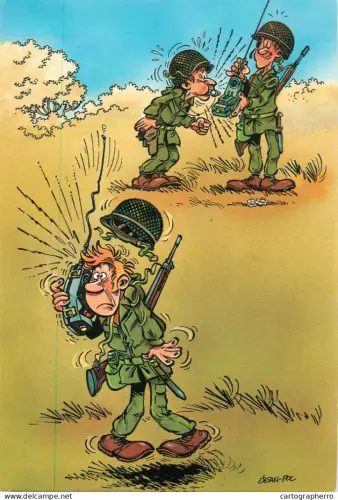 A5366 Military humour comic caricature postcard Jean-Pol signed artwork