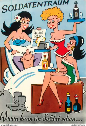 A5366 Military humour comic caricature postcard Soldatentraum