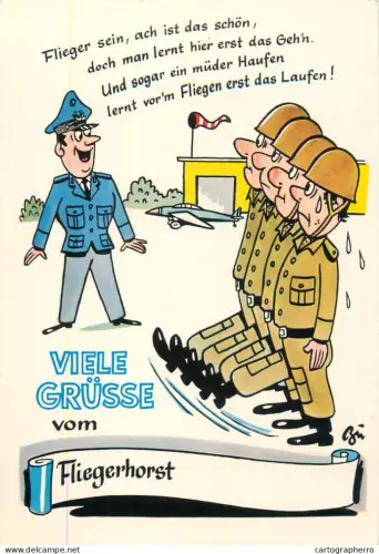 A5366 Military humour comic caricature postcard Greetings from the airbase!