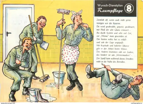 A5366 Military humour comic caricature postcard Barrack cleaning duties