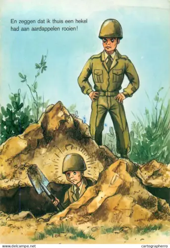 A5366 Military humour comic caricature postcard tired soldier digging a trench