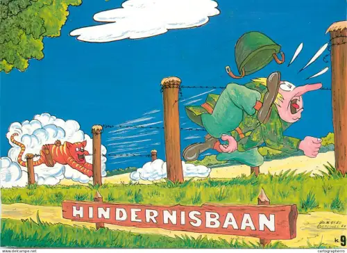 A5366 Military humour comic caricature postcard soldier caught in barbed wire