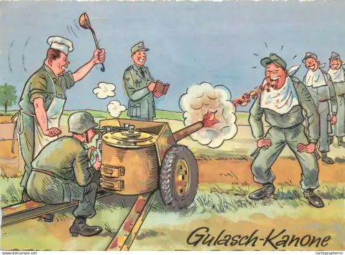 A5366 Military humour comic caricature postcard Gulasch Kanone