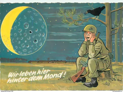 A5366 Military humour comic caricature postcard sad lonely soldier