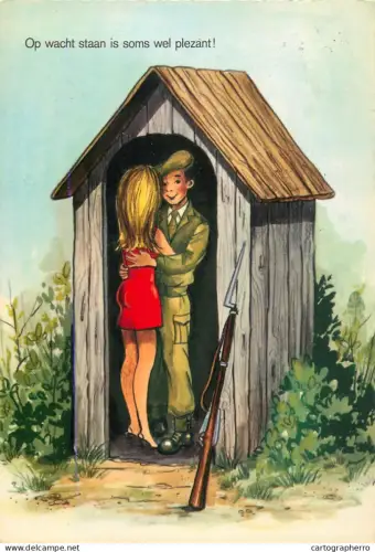 A5366 Military humour comic caricature postcard Standing guard is sometimes even pleasant