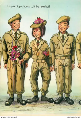 A5366 Military humour comic caricature postcard Hippie, hippie, hoorah... I'm a soldier!