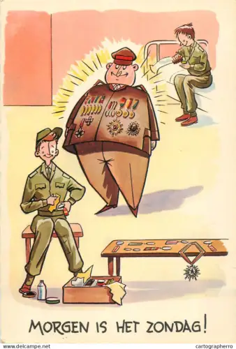 A5366 Military humour comic caricature postcard Tomorrow is Sunday