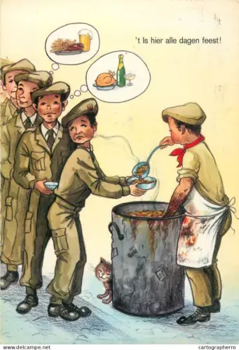 A5366 Military humour comic caricature postcard army food description dream vs reality