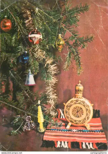 A5358 Romania brad impodobit plosca traditionala din lemn pentru bautura