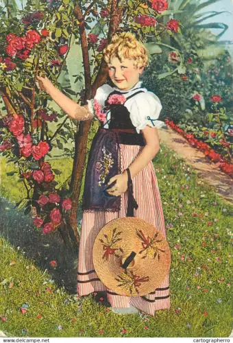 A5395 France Cote d'Azur young girl with folklore costume