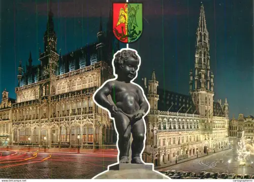 A5394 Belgium Bruxelles City Hall, Grand Place and Manneken Pis