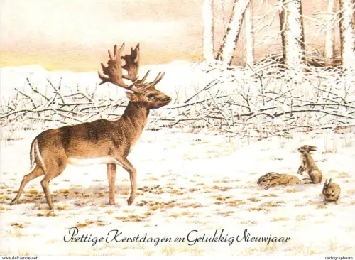 A5390 Winter Holidays greetings stag rabbits forest wildlife