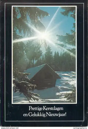 A5390 Winter Holidays greetings wooden cabin forest winter scenery