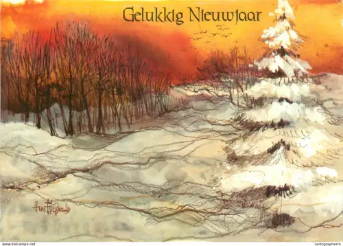 A5390 Winter Holidays greetings forest winter scenery signed artwork