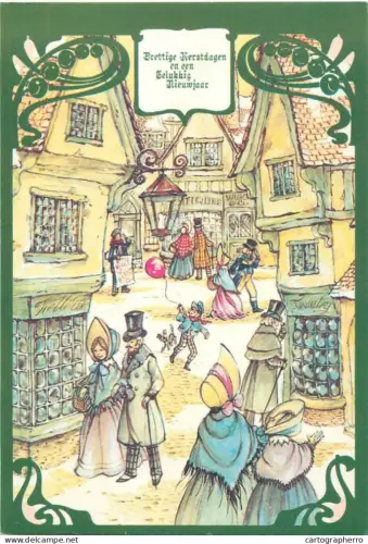 A5390 Winter Holidays greetings Dutch street scenery illustration by Anton Pieck