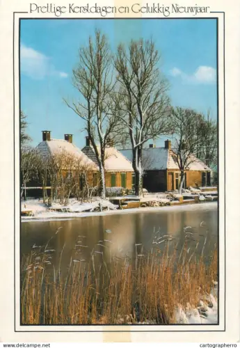 A5390 Winter Holidays greetings winter scenery houses river view