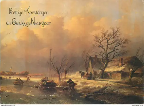 A5390 Winter Holidays greetings countryside area winter scenery painting