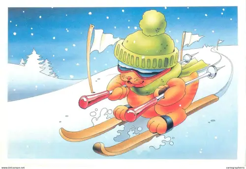 A5389 Cat skiing funny animals illustration