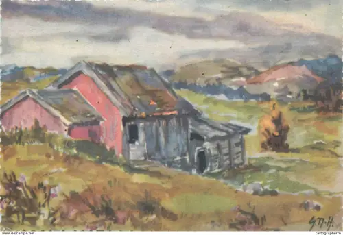 A5389 Mountain cabin landscape painting