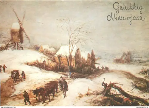 A5388 New Year greetings illustration rural winter scenery