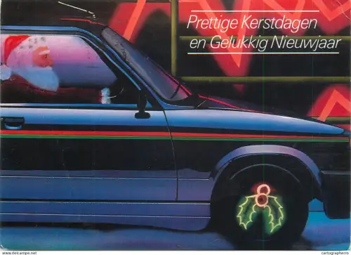 A5388 Winter Holidays greetings illustration Santa Claus driving car