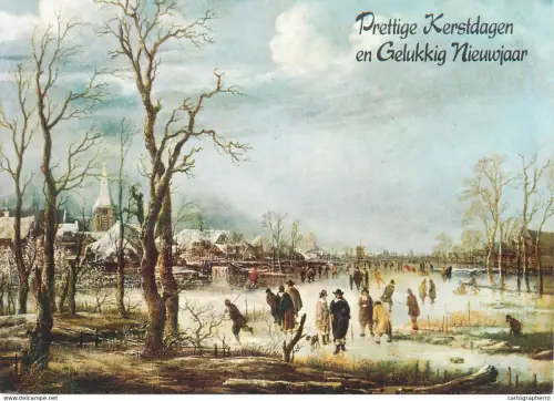 A5388 Winter Holidays greetings illustration ice rink winter scenery