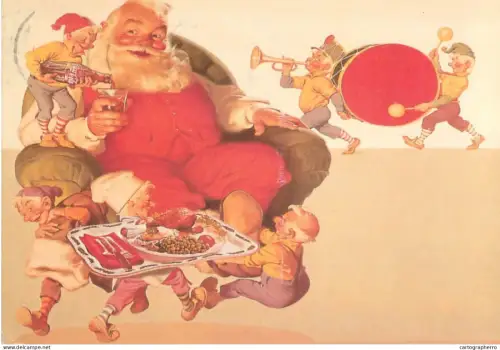 A5388 Santa Claus with Coca Cola bottle and his elfs