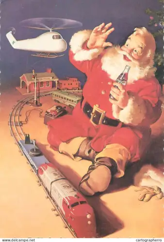 A5388 Santa Claus with Coca Cola bottle and playing with toy train set