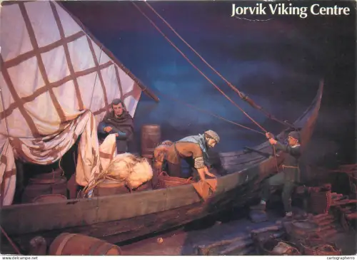 A5384 Jorvik Viking centre traders offloading ship vessel illustration