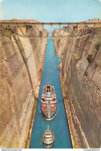 A5383 Greece Canal of Corinth sailing vessels aerial view