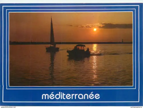 A5381 Boats & sailing ships postcard France Cote d'Azur coucher de soleil dans la Mediterranee bateaux