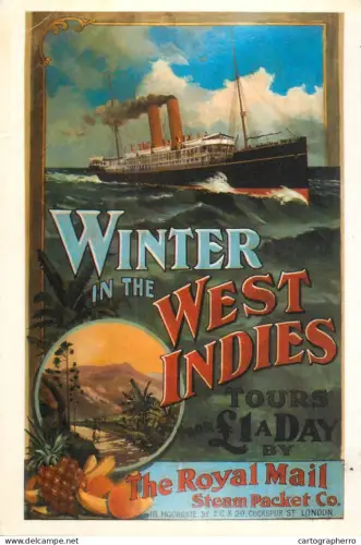 A5381 Boats & sailing ships postcard Winter in the West Indies Tour Royal Mail Steam Packet Co.