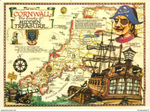 A5381 Boats & sailing ships postcard England Cornwall pirate treasure map souvenir