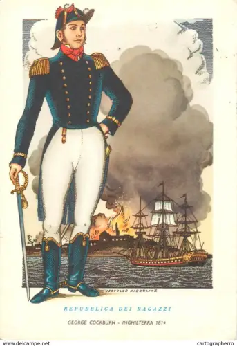 A5381 Boats & sailing ships postcard Admiral George Cockburn illustration Ysevolod Nicouline art signed